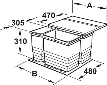 Pattumiera quadrupla, per Häfele Matrix Box P, 2 x 8 e 1 x 17 litri / 2 x 8 e 2 x 17 litri